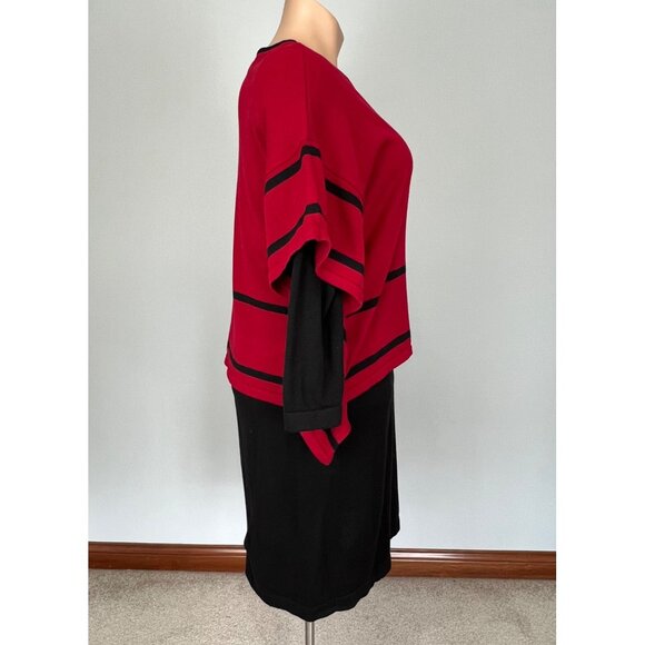 Nina Leonard Womens Plus 2 Piece Poncho Sweater Dress Black Red size 1X - Picture 6 of 16